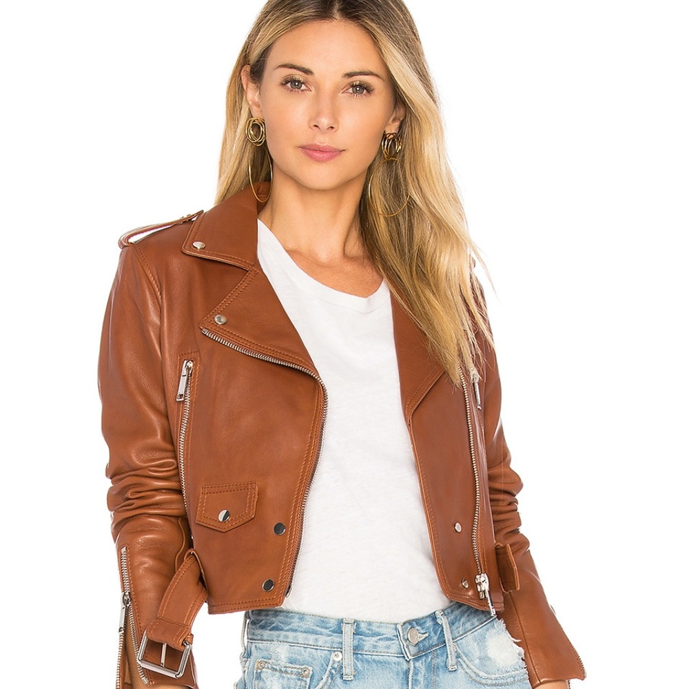 LTH JKT Mya Cropped Biker Cognac Brown Jacket NWT - Picture 1 of 10